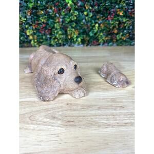 Sandra‎ Brue Sandicast Cocker Spaniel Dog + Puppy Sculptor Figurine Vintage 1983